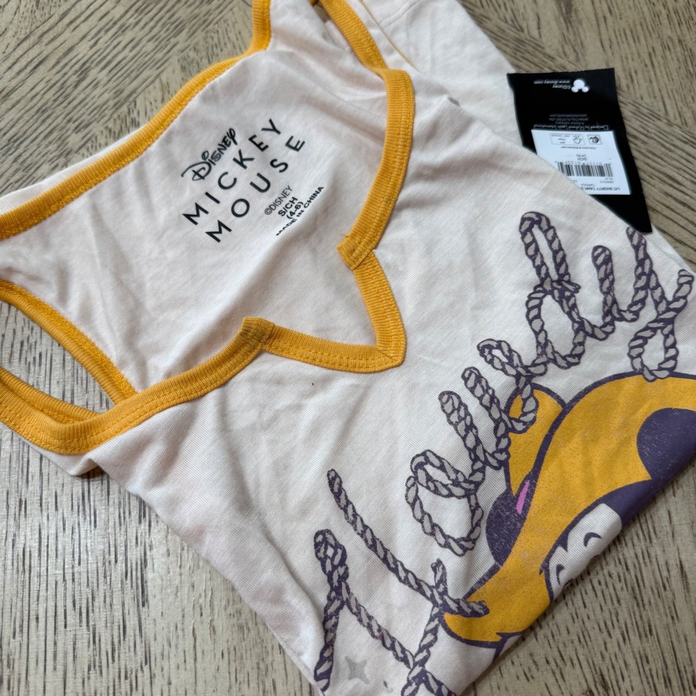 New Disney Mickey Mouse Wild West Dreamer Tank Top Small White Yellow Western